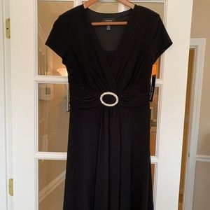 Short Sleeve Rhinestone ring faux wrap Black Dress